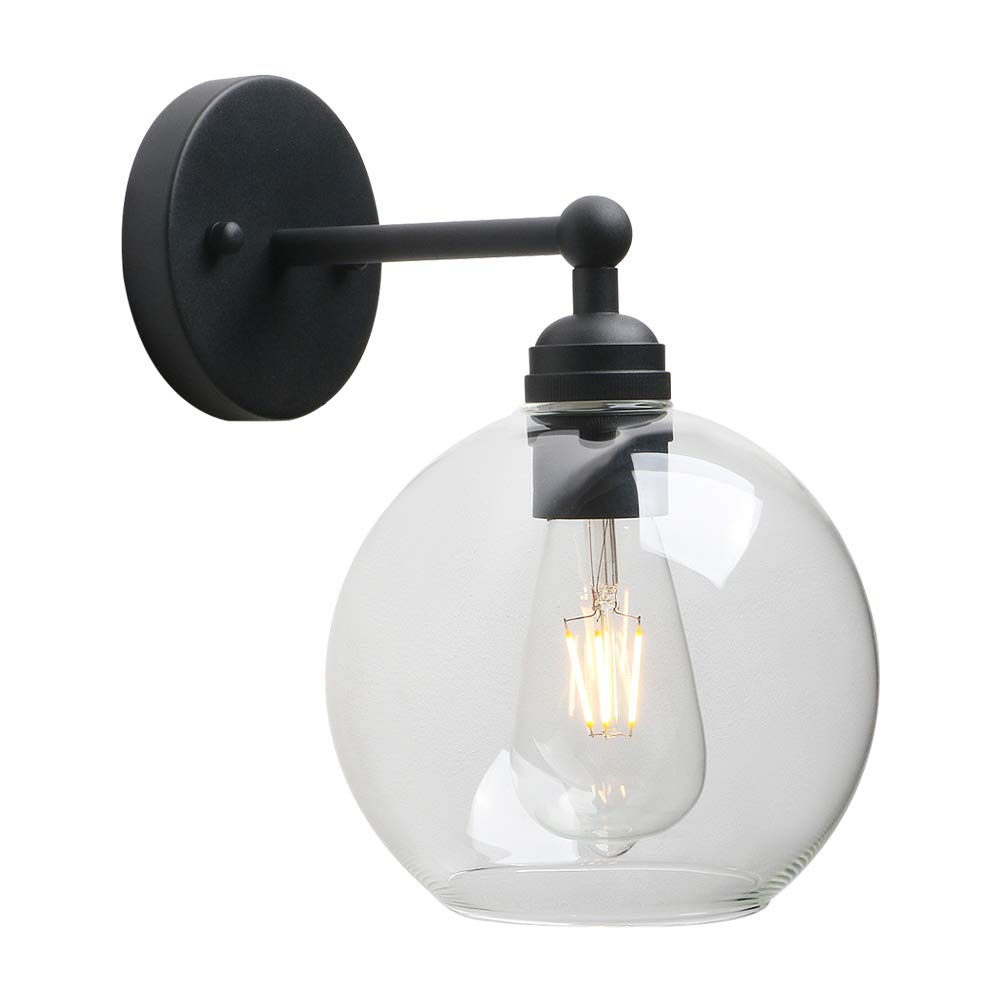 Yosoan Black Industrial Loft Bar Glass Wall Socnces Lights,Globe Ball Wall Light Fixture,Decorative Wall Lamp For Living Room Corridor Kitchen Bedroom Restaurant Cafe Bar (Black)