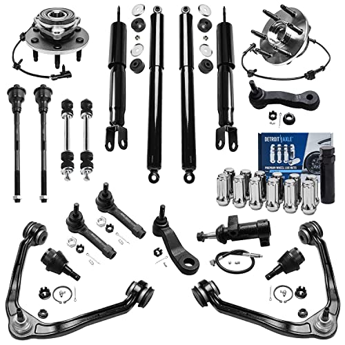 Detroit Axle - 4WD Front 21pc End Suspension Kit for Silverado Sierra Yukon XL Suburban 1500 Tahoe, Control Arms Tie Rods Sway Bars Ball Joints Wheel Bearing Hubs Rear Shock Absorbers Replacement