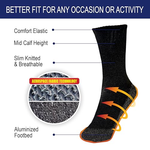 35° BELOW Dress Socks, 3 Pairs Men/Women, Woven with Aluminized Fibers Keeps Feet Warm, Soft Thin Socks, One Size Fits Most2