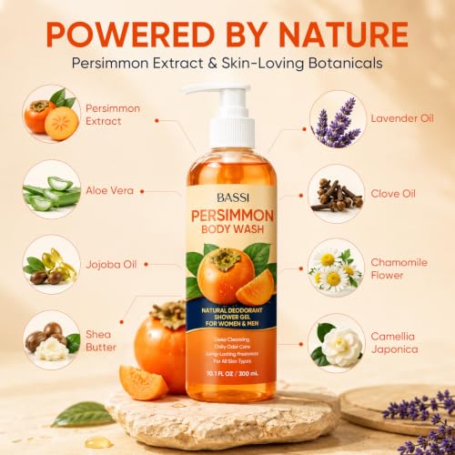 Image of Persimmon Body Wash for Body Odor Control, Natural Deodorant Soap Cleanser | Deep Cleansing Nonenal Body Soap for Old People Smell, Strong Odor Smelly Feet Remove for Men & Women, Family Safe
