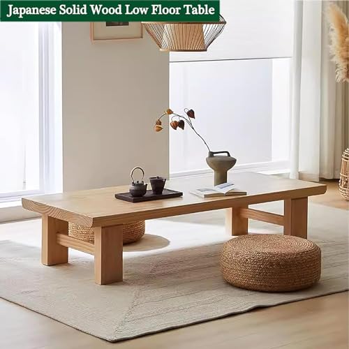 Table à thé japonaise basse en bois massif pour salon et ordinateur portable