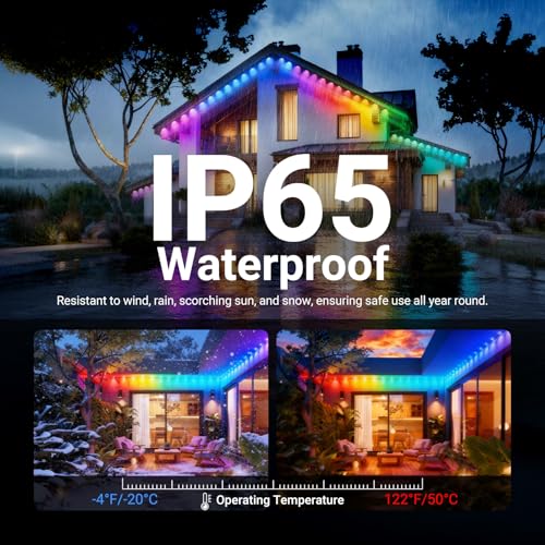 Image of NEEWER 196ft Permanent Outdoor Lights for House Decor, Smart AI RGB IC CW Outside Eaves String Christmas Lighting, 120 LED Lights, App Control 50+ Scenes IP65 Waterproof, Compatible with Alexa, NR02