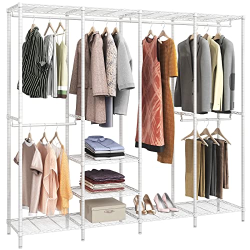 VIPEK V40 Wire Garment Rack Heavy Duty Clothes Rack for Hanging Clothes, Multi-Functional Bedroom Clothing Rack Freestanding Closet Wardrobe Rack, 76" L x 15.7" W x 75.6" H, Max Load 900lbs, White