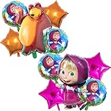 【El juego incluye】: Decoraciones de globos Masha que incluyen 10PCS. 1 x Globo Masha (42 * 66 cm), 1 x Globo de oso, 4 globos redondos Masha de 18 pulgadas, 4 globos de estrella de cinco puntas rosas de 18 pulgadas.Esencial para cualquier diversión y colorido. partido.