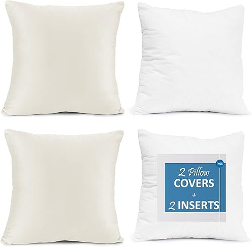 Juego de 2 rellenos de almohada con terciopelo suave y sólido, juego de fundas de almohada cuadradas decorativas para sofá, automóvil, dormitorio,