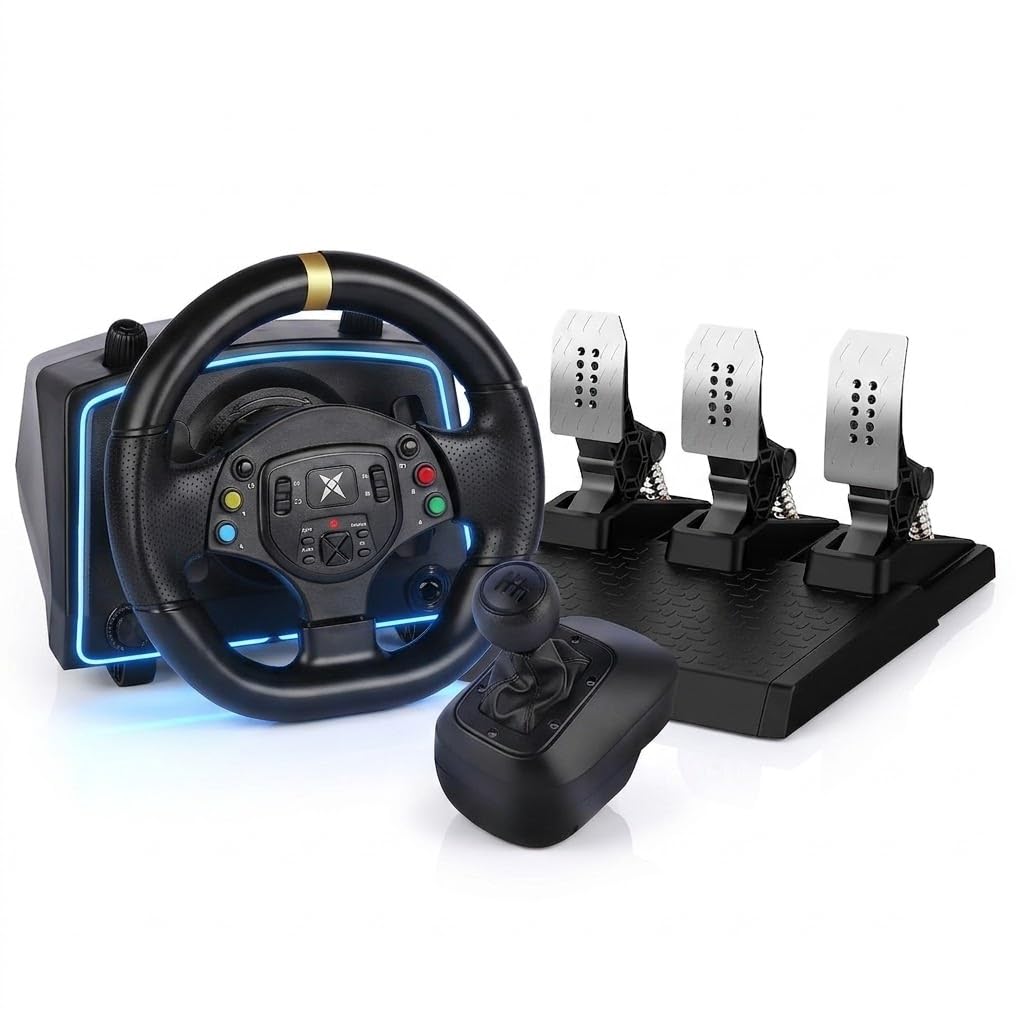 NBCP Racing Wheel with 1080° Rotation, Hall Effect Pedals, 6-Speed Shifter & Dual Vibration for Xbox Series X|S, Xbox One, PS4, PC, Nintendo Switch, Android