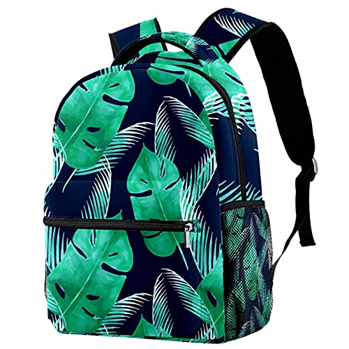 Sac à dos de voyage bleu marine motif feuilles tropicales pour campus et école