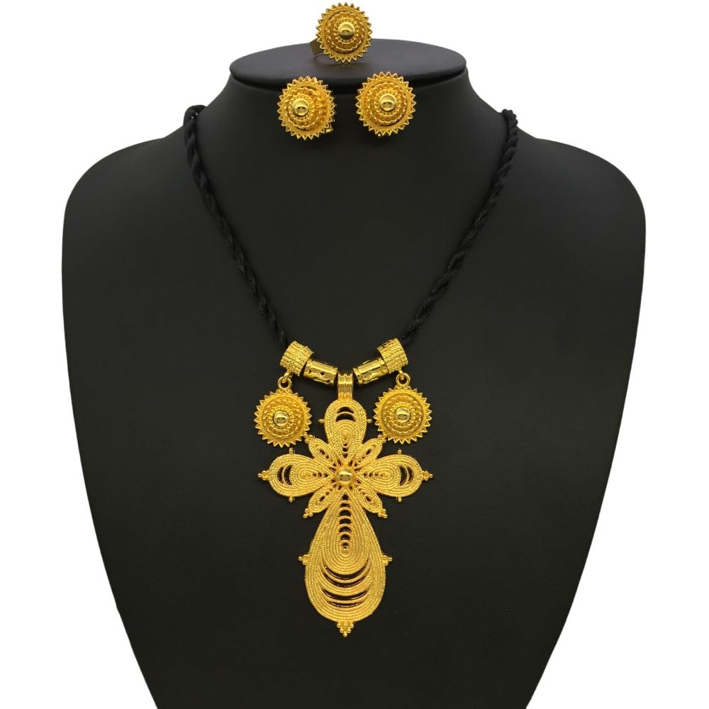 Set di gioielli etiopi per le donne etiope eritreo set di gioielli per le donne croce etiope set di gioielli collana orecchini anello africano eritreo accessori da sposa