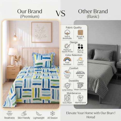 Image of BSB HOME 240 Tc Premium Single Bed Bedsheet, Soft Comfortable Bed Sheet with 2.5 Inches Frill Border, Stylish Printed Bedding for Bedroom, Elegant Bedsheet, 60 x 90 Inches - Cobalt Blue