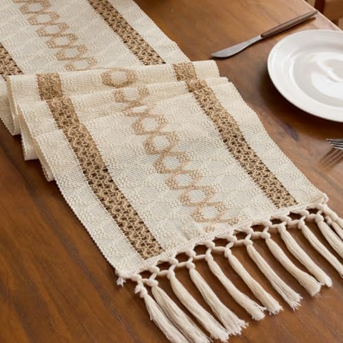 Baccessor Boho Macrame Jute Table Runner with Tassels Cream Beige...
