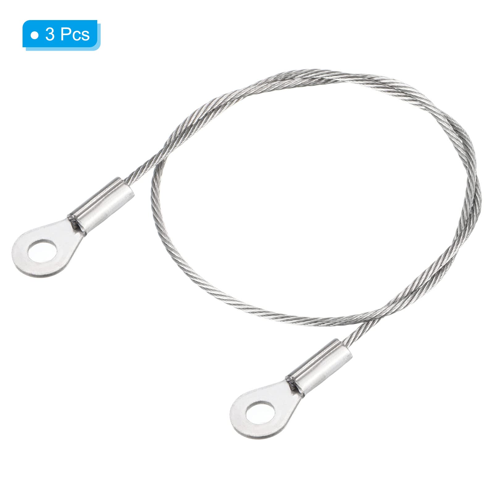 PATIKIL Cordino In Acciaio Inox 304 4mm X 50cm – 3 Pezzi Con Occhielli, Per Sicurezza E Fissaggio Leggero
