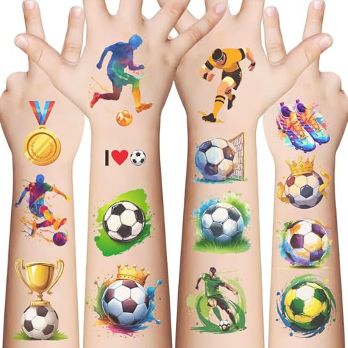 CharmeFleur 10 Hojas de Tatuajes Temporales de Fútbol para Niños, Regalos de Fiesta de Cumpleaños Deportiva, Adhesivos de Dibujos Animados para Niñas y Niños, Actividades en Casa, Premios de Clase.