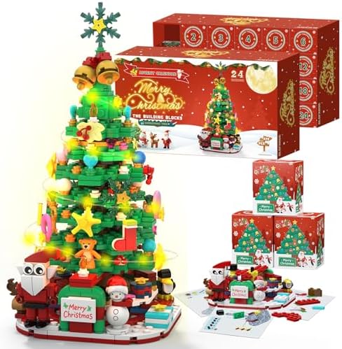 2025 Advent Calendar Christmas Tree Building Blocks with LED Light