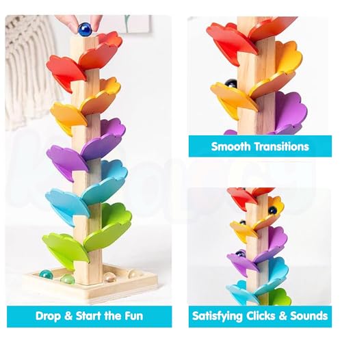 Image of Kidology Wooden Music Tree Toy for Kids, Rainbow Musical Tree Kit Gifts, Wooden Marble Ball Run Track Montessori Educational Learning Toys for Kids 3+