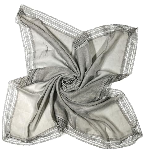 Shanlin Cotton Blend Solid Color Square Scarves with Lace (39.3