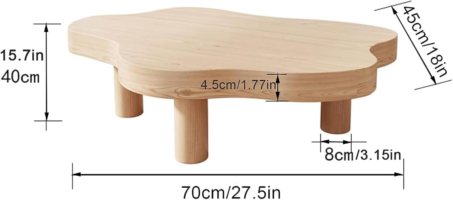 Cloud Coffee Table Natural Wood Coffee Tables Cloud Shape Tea Table, Irregular Corner Coffee Cocktail End Table with 3 Sturdy Support Legs, Modern Tables Easy Match for Living Room, Bedroom, Balcony
