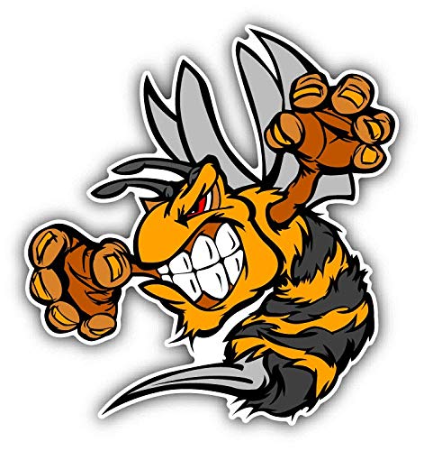 Bee Hornet Fighting Mascot Cartoon Window Truck Car Bumper Sticker Decal 5" x 5"