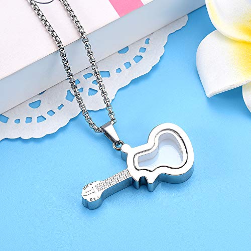 Clear Glass Guitar Cremation Neckalce For Women Men Musical Instrument Memorial Urn Jewelry For Ashes Keepsake Pendant #TOP3