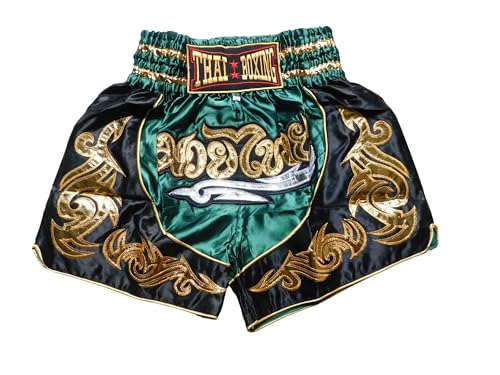 Verde Talla M - Pantalón Corto de Muay Thai para Boxeo, MMA, Kickboxing, Gimnasio y Fitness, Unisex para Hombres y Mujeres