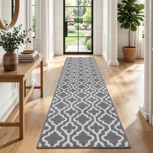 SHACOS Teppich Läufer Flur Waschbar 60x240 cm, Teppichläufer Lang, Grau – Ansicht 1