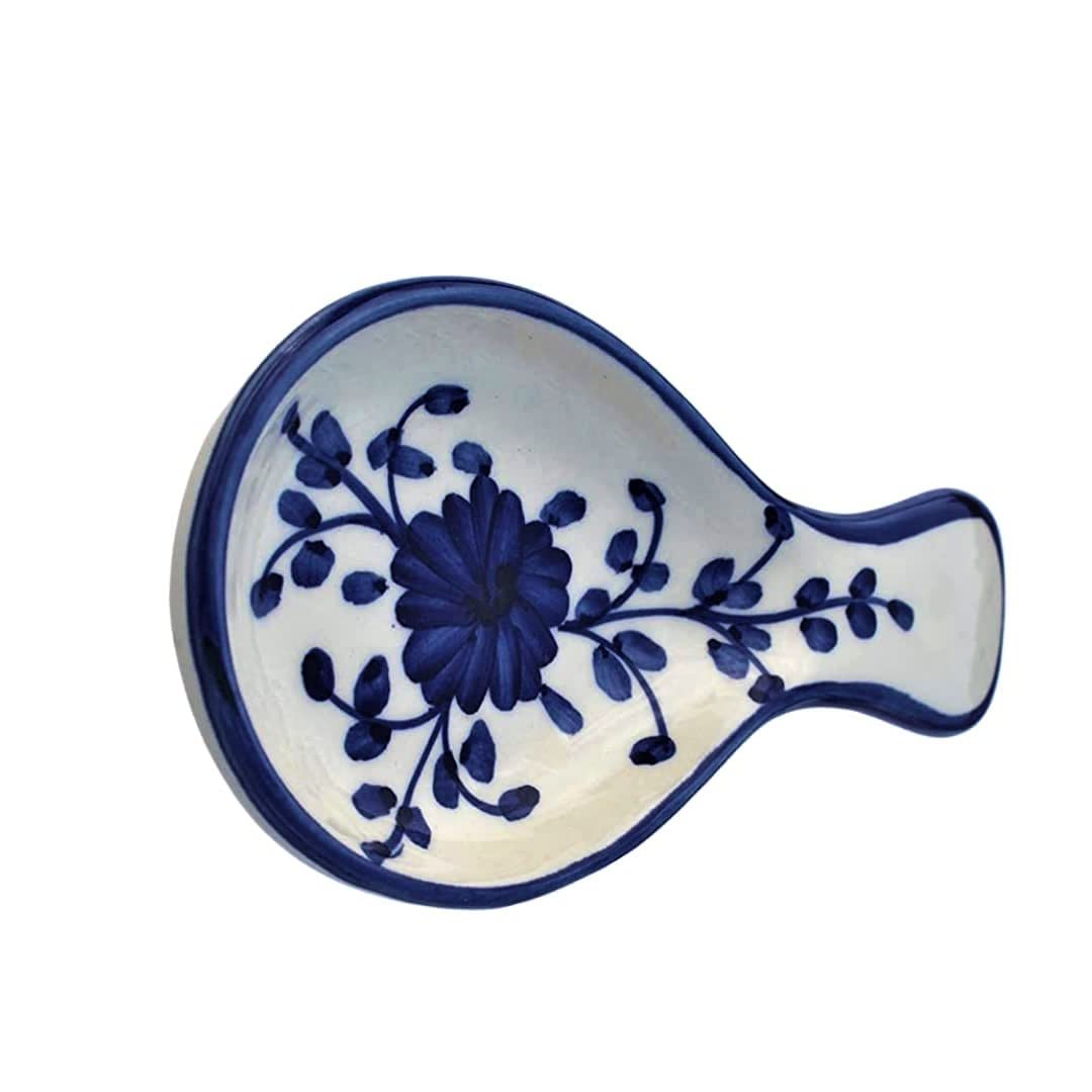 Mirakii Ceramic Spoon Rest Holder for Kitchen – Hand Painted Blue Floral Utensil Rest for Stove Top & Counter – Indian Pottery, Microwave & Dishwasher Safe - Image 9 thumbnail