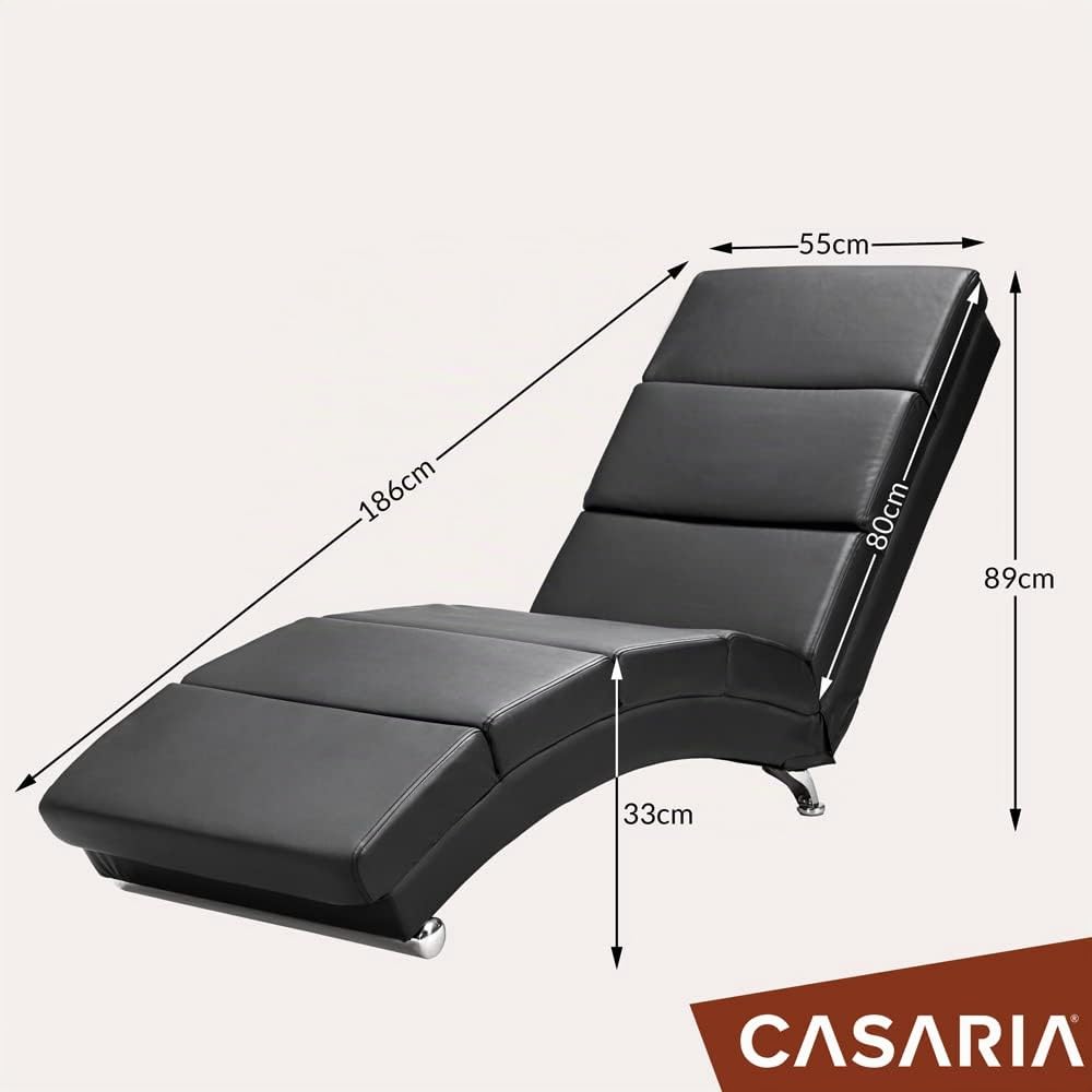 Casaria® Poltrona Chaise Longue Funzione Massaggiante e Termica 186x89x55cm Lettino Relax Sdraio Ergonomico in Tessuto Imbottito Portata 180 kg Soggiorno Ufficio Interno Reclinabile Lettura