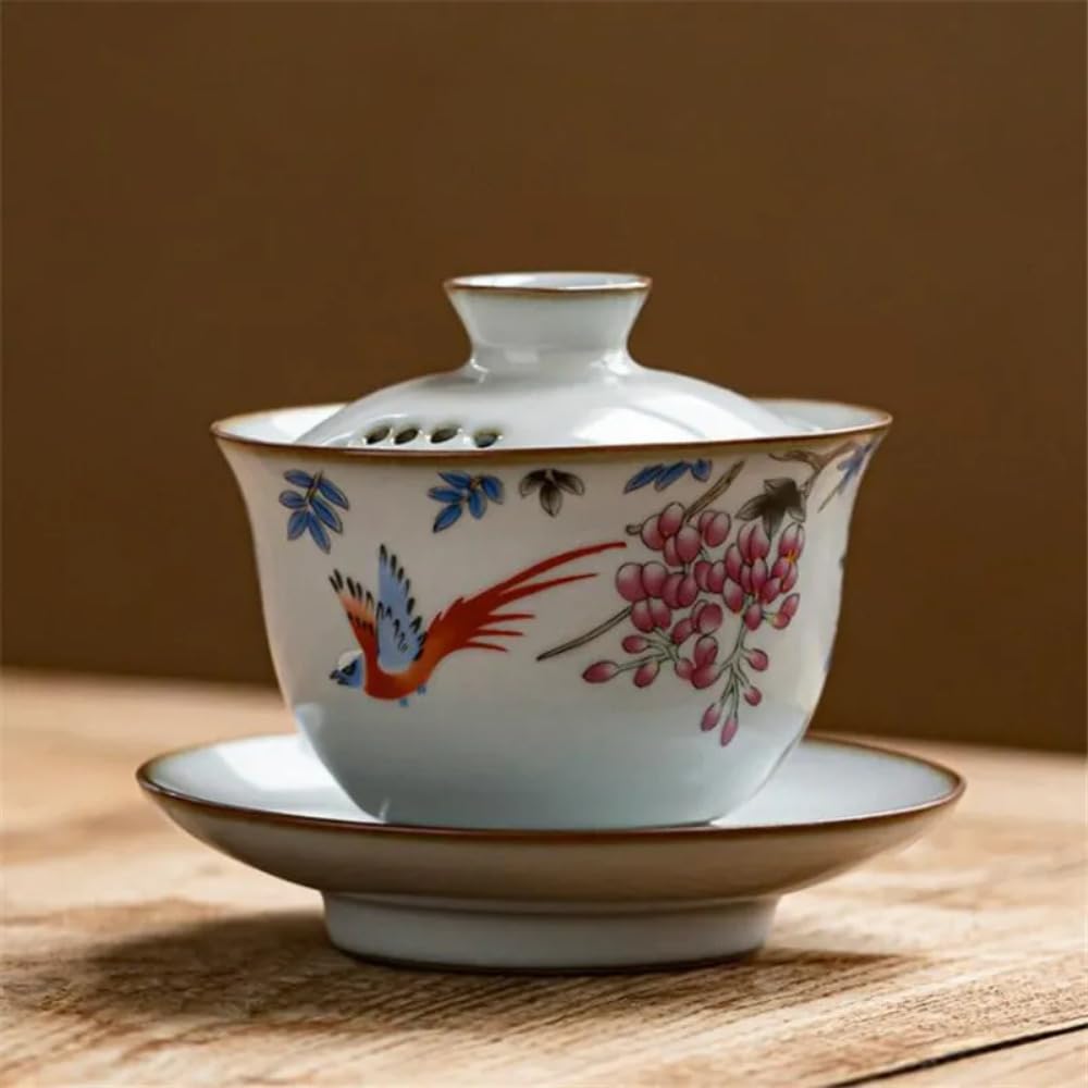 Zestaw do herbaty 150 ml, chińska ceramika, zestaw do herbaty Gaiwan, ręcznie malowana ceramika, porcelana Gaiwan, herbata Kung Fu, biała