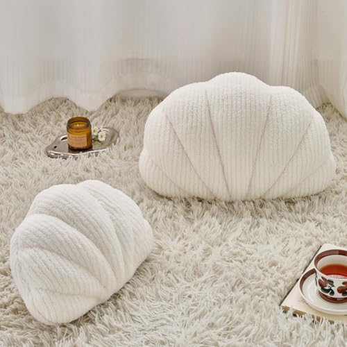PLAYSKY Shell Pillow, Soft Decorative Pillows for Bed Couch, Seashell Plush Throw Pillow Aesthetic Home Decor Cushion for Bedroom Living Room (White, 18 X 13 Inches)