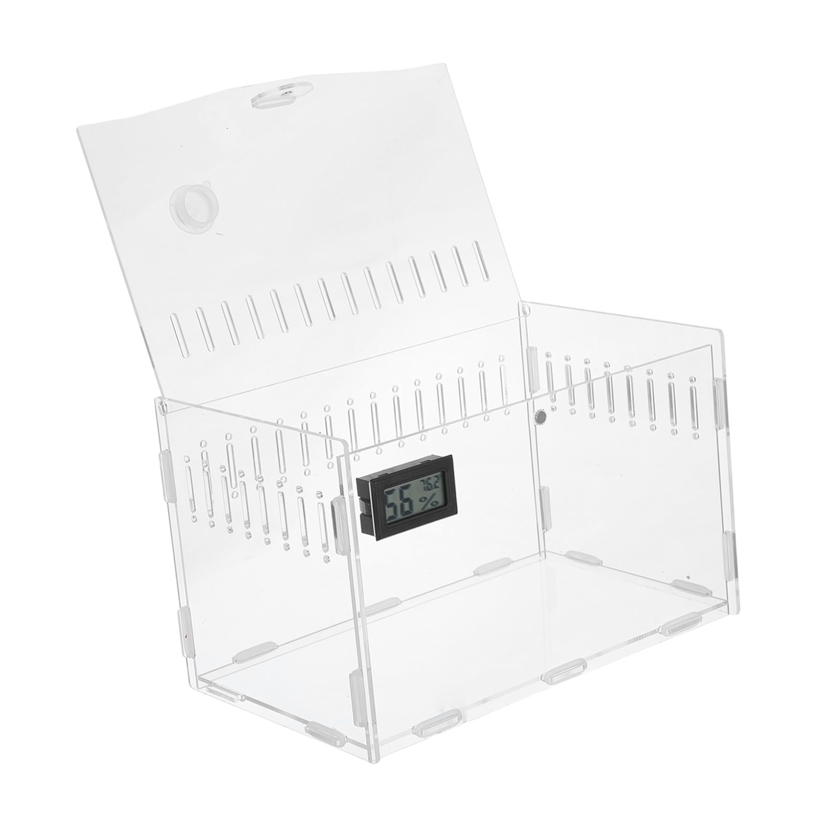 Teca per Rettili in Acrilico con Termometro e Igrometro Digitale | Ventilazione a 360°, Rete Ampia Superiore, Base Inferiore Removibile per Manutenzione Semplice