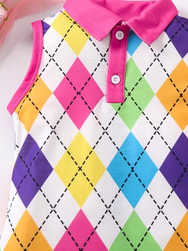 SHENHE Girl's Geometric Colorblock Collared Tank Dress Sleeveless Button Down Dress3