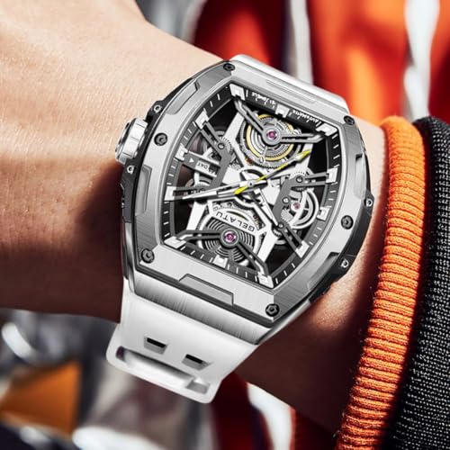 Image of OLEVS Luxury Watches for Men Black Mechanical Wrist Watch Self Winding Automatic Tourbillon Watches Skeleton Waterproof Mens Wrist Watch