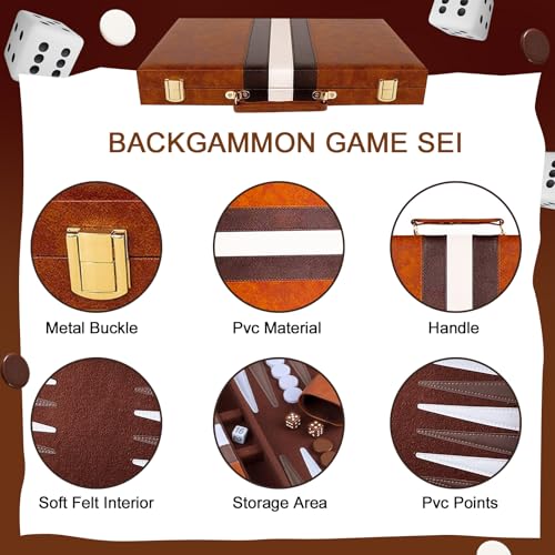 Backgammon étui en cuir rigide portable pour jouer à deux partout
