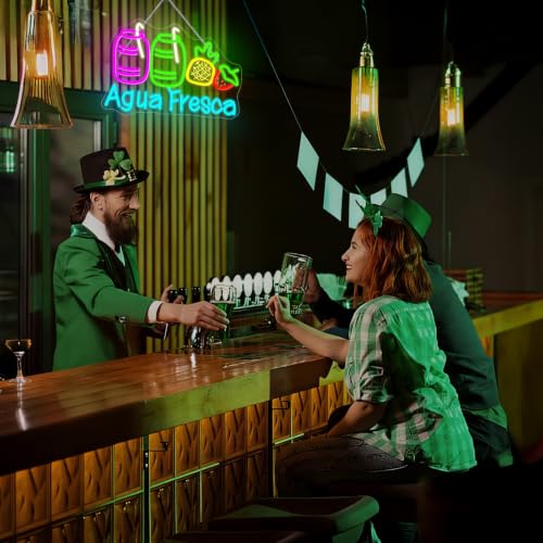 Image of Agua Fresca Neon Signs for Wall Decor Dimmable Colorful LED Light with Fruits and Straw USB Powered Fun Signs for Latin Restaurants Store Food Stalls Cafes Bars Kitchens