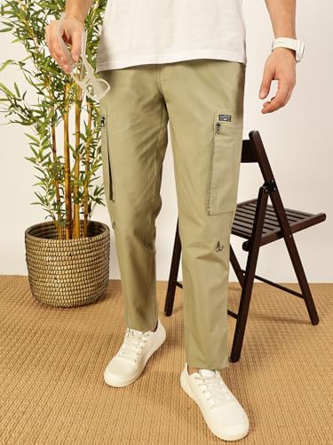 Image of Thomas Scott Men's | Solid | Light Weight | Breathable Fabric | 2 Zipper Pockets | Mid Rise | Regular Fit | Cotton Blend | Button Waist | Chino Trouser | Pants
