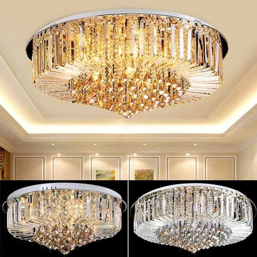 NaMaSyo Modern Flush Mount Kristallleuchter LED Kristall Regentropfen Kronleuchter Runde Chrom Deckenleuchten Pendelleuchte Kristallkronleuchter für Esszimmer Badezimmer Wohnzimmer E14 (50 * 25cm)