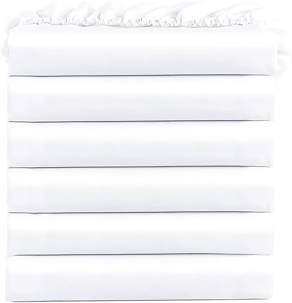 FreshCulture Twin Fitted Sheets, Bulk Pack of 6, Deep Pocket, Soft Microfiber Bottom Sheets for Home, Salons, Hotels, Twin Size Fitted Sheets Only (White)