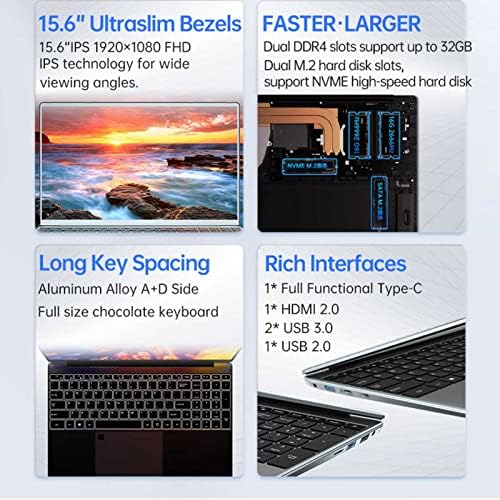 Ultra Thin 15.6 inch Laptop IPS 1980 X 1080 HD Screen LPDDR4 8GB 128GB Hard Drive 180° Flat Opening for AMD Athlon Gold 3150U 2.4GHz 3.3GHz Windows 11 WIFI 802.11b/g/n(8GB+128GB)