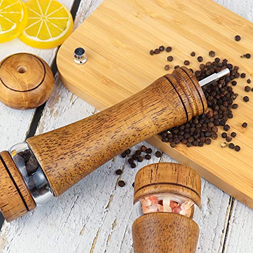 Haomacro Pepper Grinder,Wood Salt And Pepper Grinder Mills Sets，Classic Manual Salt Grinder Refillable Pepper Mill Sets With Acrylic Visible Window Adjustable Ceramic Grinding Rotor 8 Inch 2 Pack #TOP1