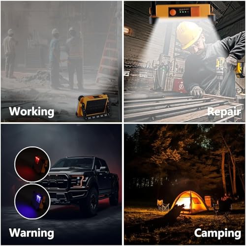 Image of 2 Pack 120W Solar Rechargeable Work Light, 144 LED 10000LM Portable Flood Light with Stand, IP66 Waterproof 4 Modes LED Job Site Lighting Flashlights for Mechanic Camping Fishing Car Repair