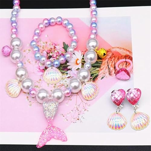 Image of FancyDressWale Mermaid Jewelry Kit Shell Necklace, Bracelet, Ring, Earrings, and Organza Bags - Perfect for Mermaid Party Costume Accessories. Cute Style, Plastic and Organza.