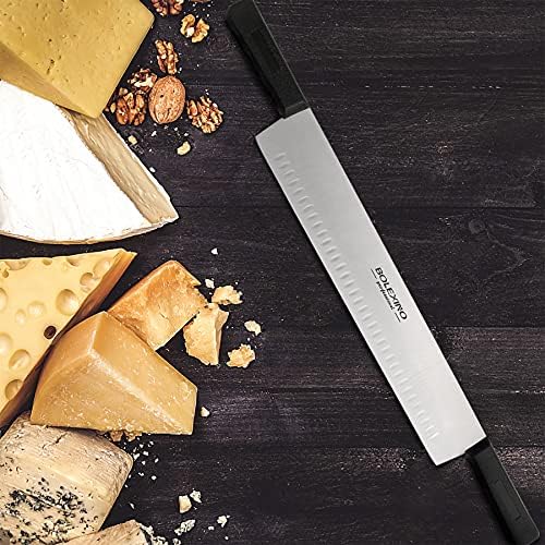 15 Inch Double Handle Cheese Knife for Charcuterie, High Carbon Stainless Steel Blade With 5" Black Plastic Handles Use for Cheese, Cakes, Vegetables, Soaps