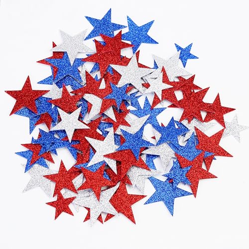 Calcomanías de espuma de estrella con purpurina, decoración patriótica, autoadhesivas, con forma de estrellas, calcomanías con purpurina para decoración del 4 de julio, suministros de manualidades
