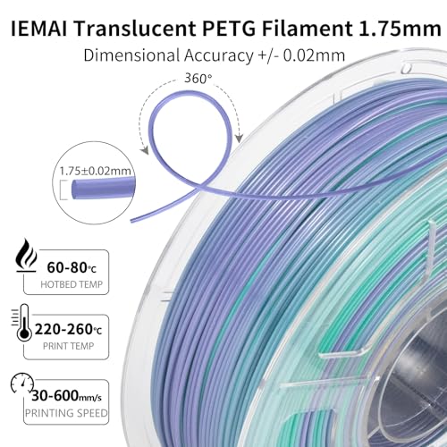 Image of IEMAI PETG Filament 1.75mm, Translucent Dual Color Gradient Green to Purple, High-Speed 3D Printer Filament Up to 600mm /s Printing, 1kg Spool for Artistic Creations & Home Decor