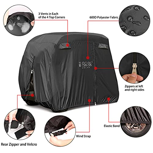 10L0L 500D Waterproof Golf Cart Cover Universal Fits For Club Car, E-Z Go, Yamaha And Most Brand 4 Passenger Golf Cart -Black #TOP2