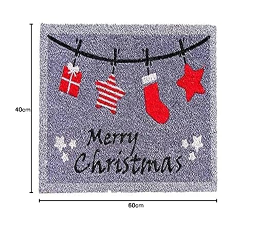 Image of Onlymat Christmas Coir Doormat with Non-Slip PVC Backing for Gateway, Entryway, Outdoor, Indoor, Patio- Durable and Large, Weatherproof Multicolour, Merry Christmas Printed Rug (60cm x 1.5cm x 40 cm)