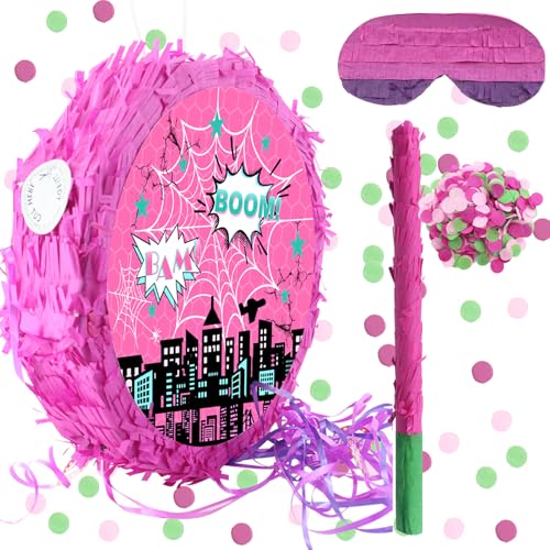 Pinata araignée rose de dessin animé pour occuper les enfants durant un goûter d'anniversaire