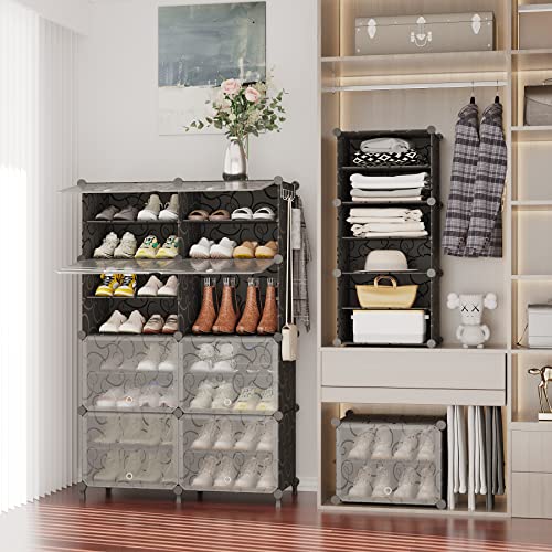 AWTATOS 8 Tiers Shoe Rack Organizer, 32 Pair Shoe Storage Cabinet, Black