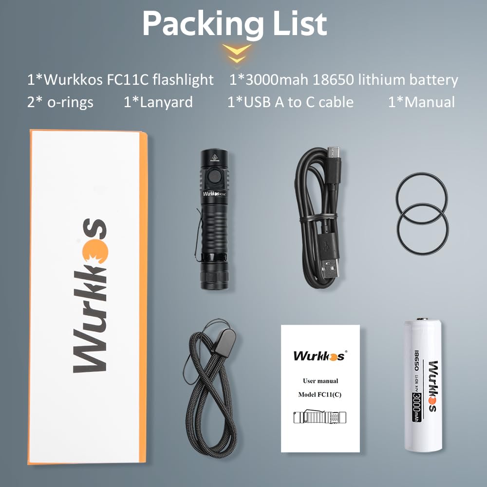 Wurkkos FC11C latarka LED, super jasna latarka LED, 1300 lumenów, światło 4000 K, 90CRI, 519 A, lampa koralik USB C, ładowalna latarka EDC, USB-C 5000 mAh