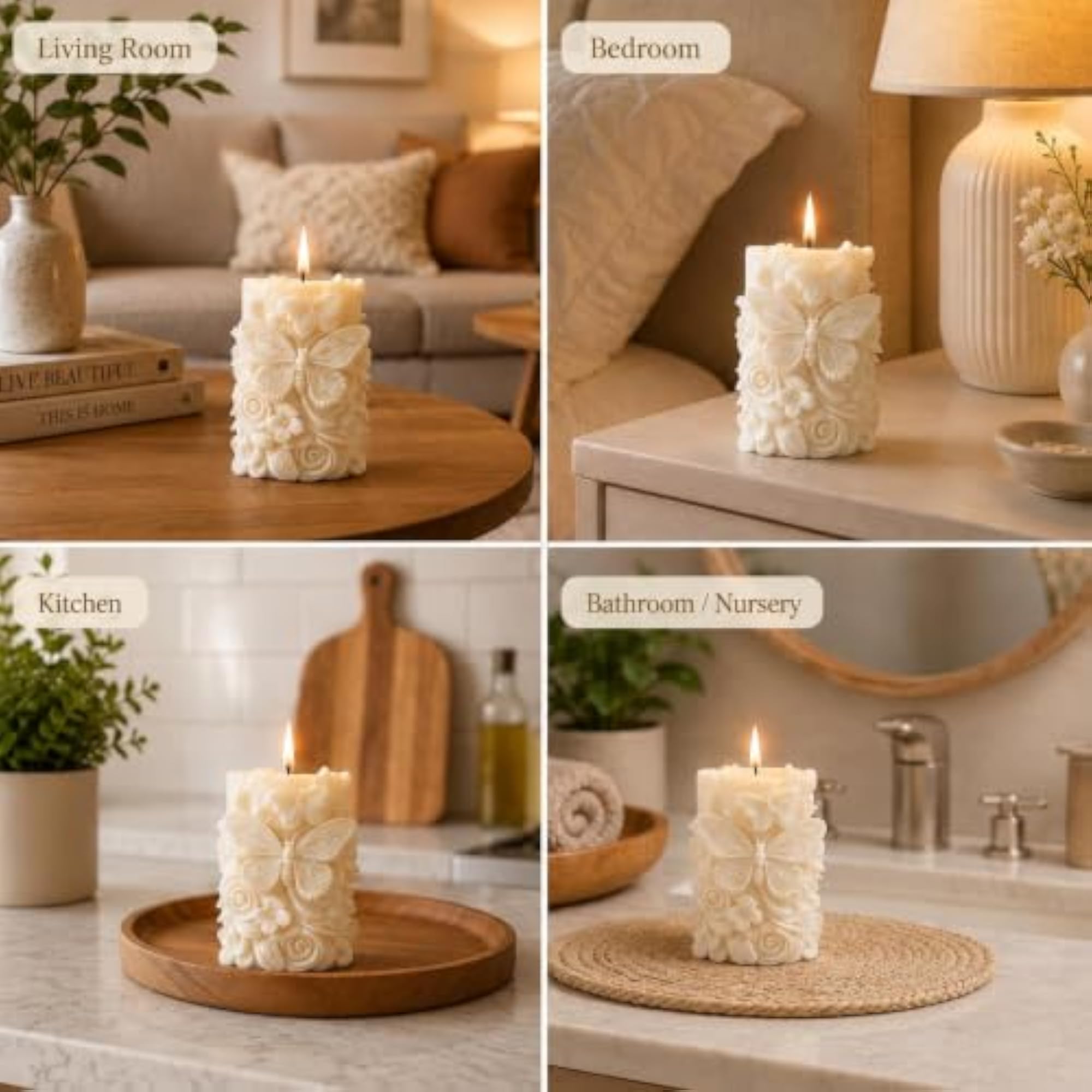 Handmade 3D Butterfly Sculpted Wax Pillar Candle