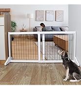 ZJSF Free Standing Indoor Dog Gate for The House Expandable Freestanding Dog Gates Indoor Wood Wh...